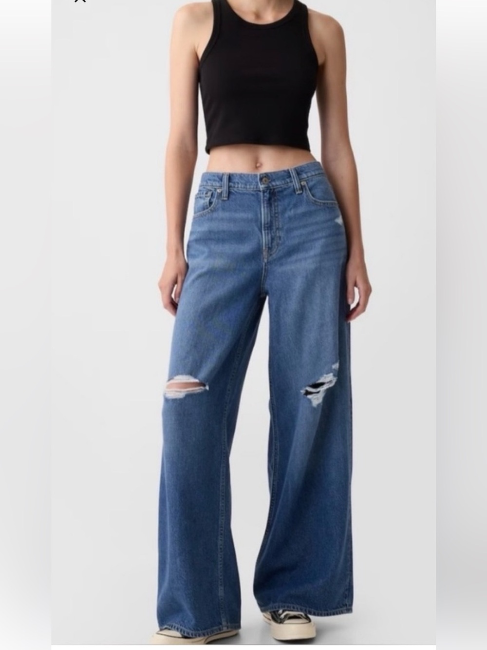 GAP Wide Baggy Midrise Distressed Jeans